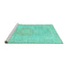 Sideview of Machine Washable Persian Turquoise Traditional Area Rugs, wshtr3757turq