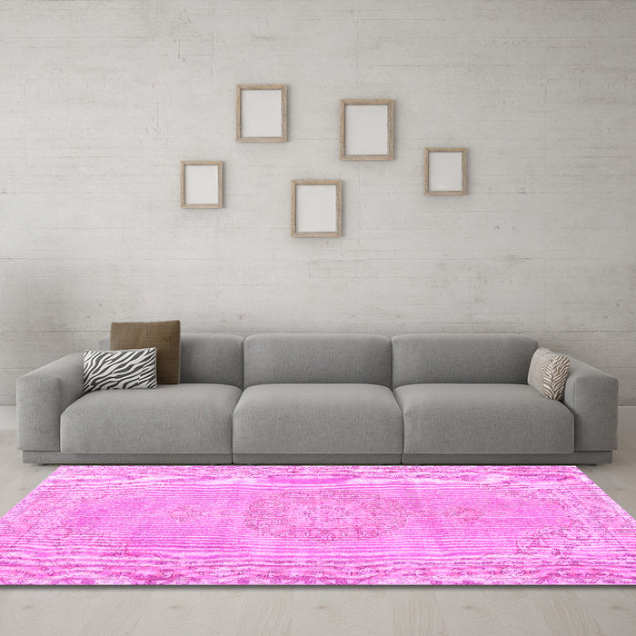 Machine Washable Persian Pink Traditional Rug in a Living Room, wshtr3757pnk