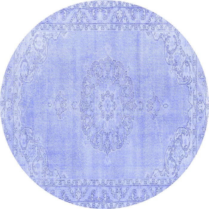 Round Machine Washable Persian Blue Traditional Rug, wshtr3757blu