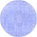 Round Machine Washable Persian Blue Traditional Rug, wshtr3757blu