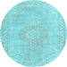 Round Machine Washable Persian Light Blue Traditional Rug, wshtr3757lblu