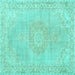 Square Machine Washable Persian Turquoise Traditional Area Rugs, wshtr3757turq