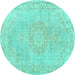 Round Machine Washable Persian Turquoise Traditional Area Rugs, wshtr3757turq