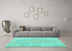 Machine Washable Persian Turquoise Traditional Area Rugs in a Living Room,, wshtr3757turq
