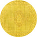 Round Persian Yellow Traditional Rug, tr3757yw