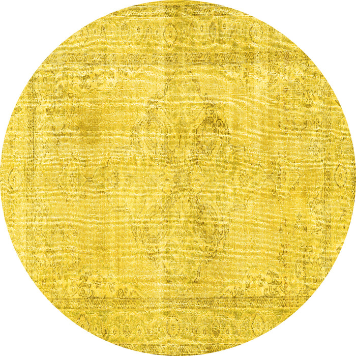 Round Persian Yellow Traditional Rug, tr3758yw