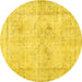 Round Machine Washable Persian Yellow Traditional Rug, wshtr3758yw