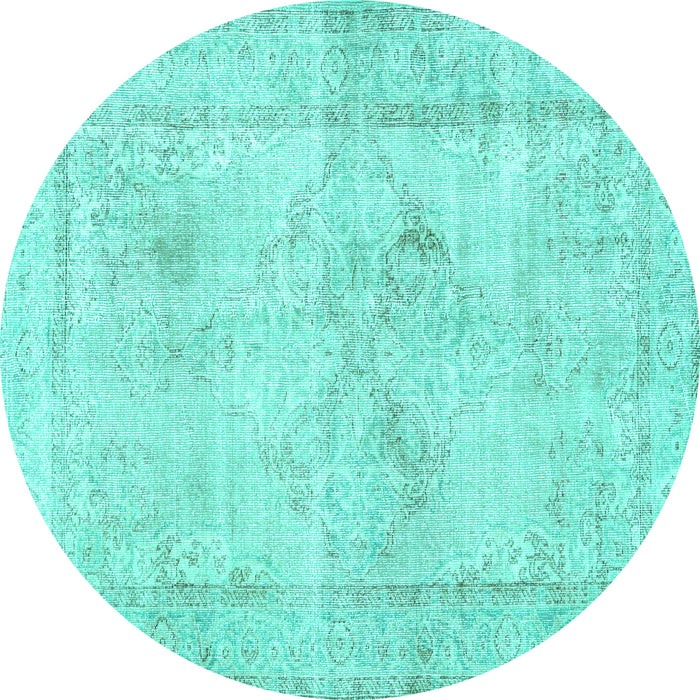 Round Machine Washable Persian Turquoise Traditional Area Rugs, wshtr3758turq