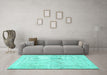 Machine Washable Persian Turquoise Traditional Area Rugs in a Living Room,, wshtr3758turq