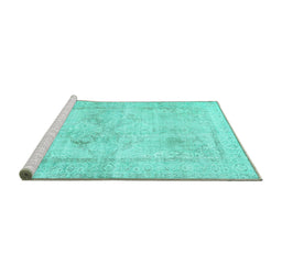 Sideview of Machine Washable Persian Turquoise Traditional Area Rugs, wshtr3758turq