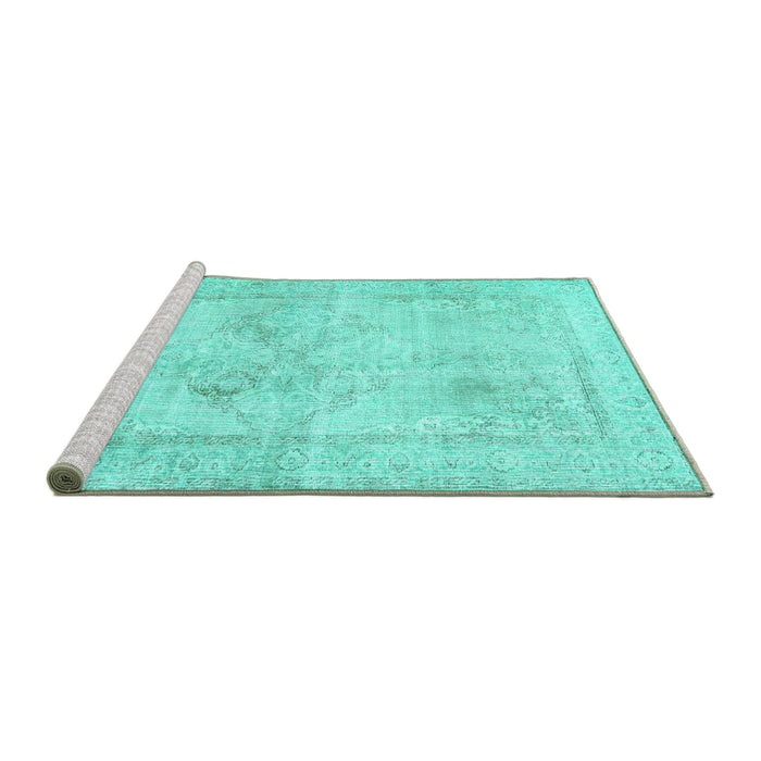 Sideview of Machine Washable Persian Turquoise Traditional Area Rugs, wshtr3758turq
