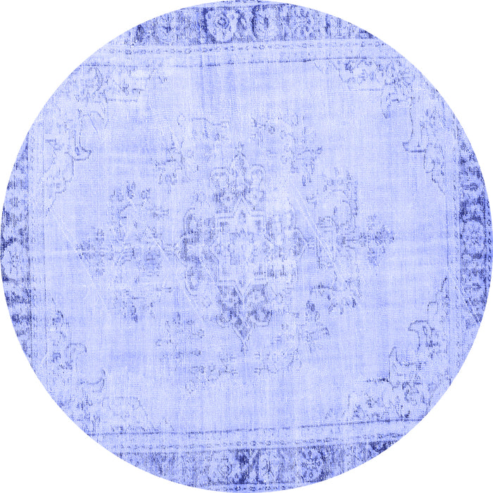 Round Machine Washable Persian Blue Traditional Rug, wshtr3759blu