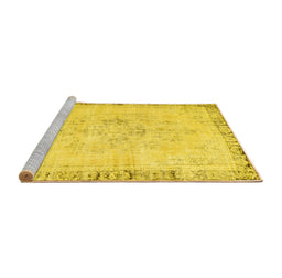 Sideview of Machine Washable Persian Yellow Traditional Rug, wshtr3759yw