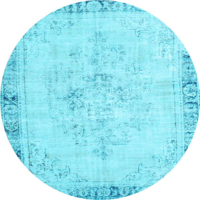Round Machine Washable Persian Light Blue Traditional Rug, wshtr3759lblu