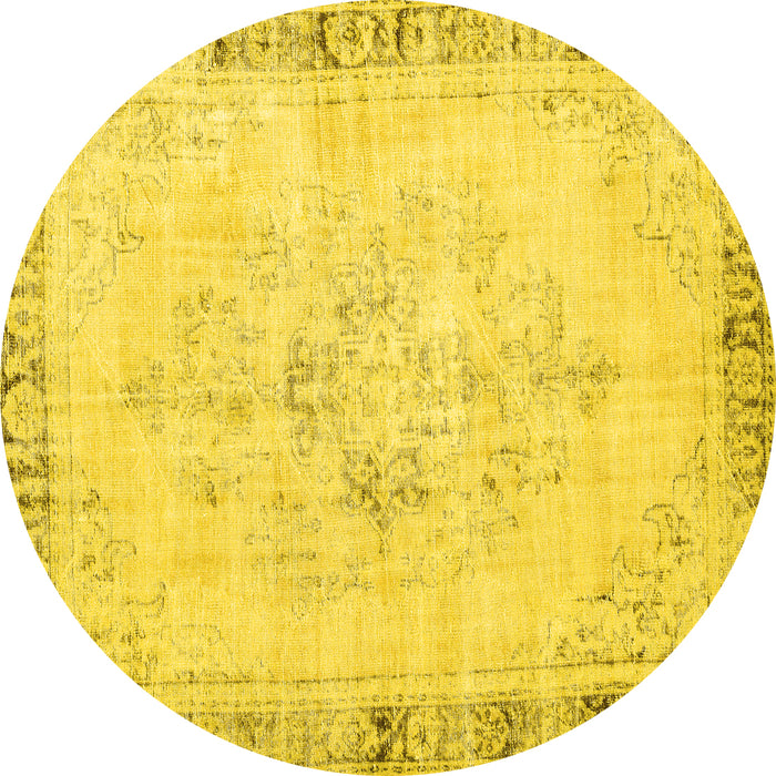 Round Persian Yellow Traditional Rug, tr3759yw