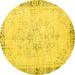 Round Persian Yellow Traditional Rug, tr3759yw