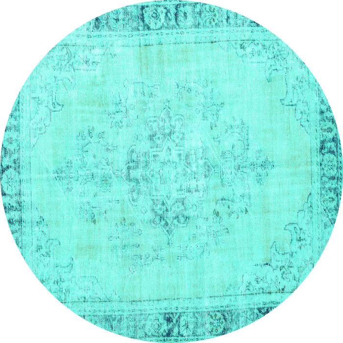 Round Machine Washable Persian Turquoise Traditional Area Rugs, wshtr3759turq