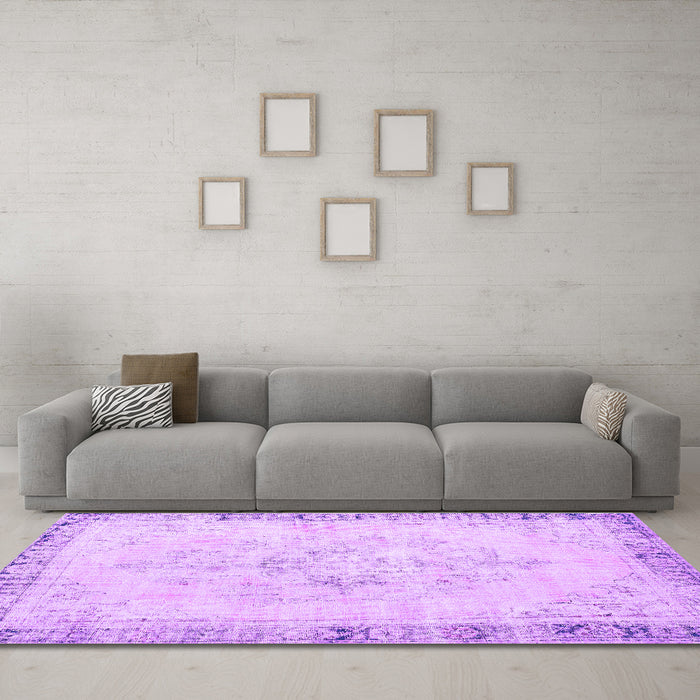Machine Washable Persian Purple Traditional Area Rugs in a Living Room, wshtr3759pur