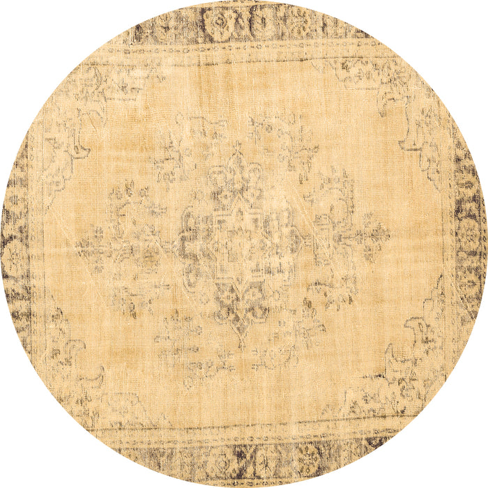 Round Persian Brown Traditional Rug, tr3759brn