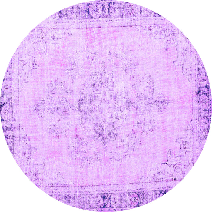 Round Machine Washable Persian Purple Traditional Area Rugs, wshtr3759pur