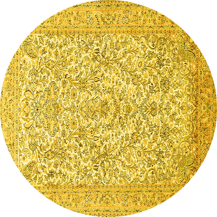 Round Machine Washable Persian Yellow Traditional Rug, wshtr375yw