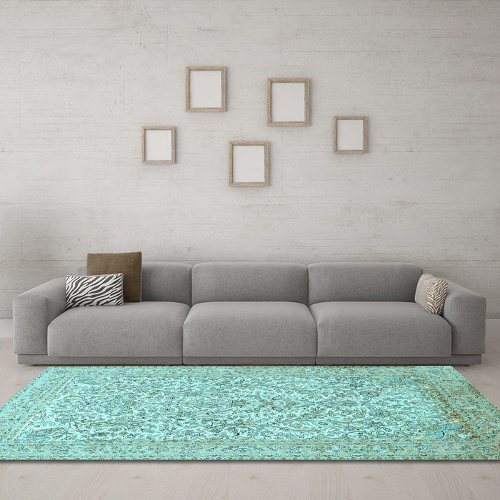 Machine Washable Persian Light Blue Traditional Rug in a Living Room, wshtr375lblu