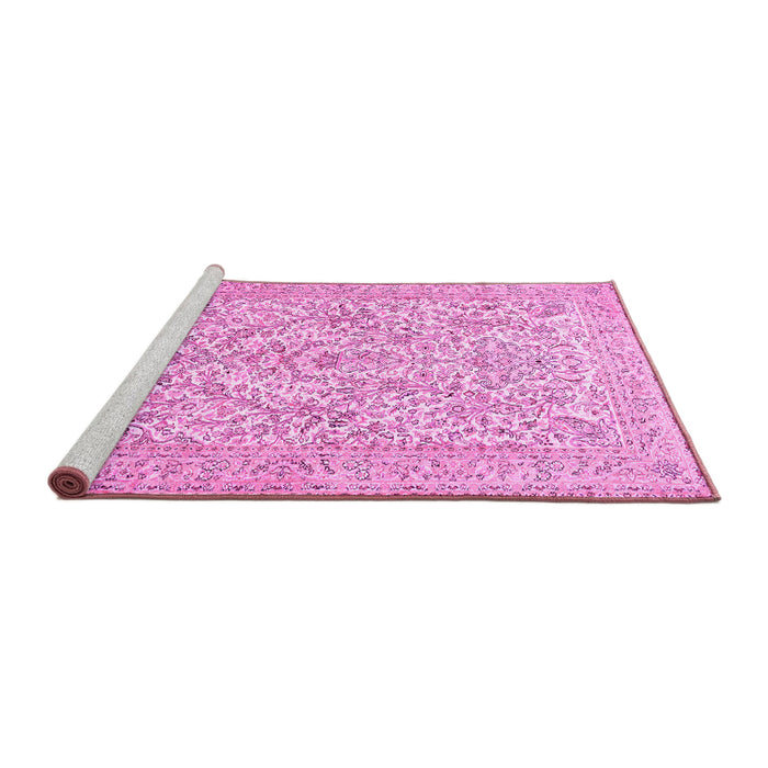 Sideview of Machine Washable Persian Pink Traditional Rug, wshtr375pnk
