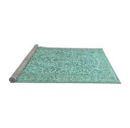 Sideview of Machine Washable Persian Light Blue Traditional Rug, wshtr375lblu
