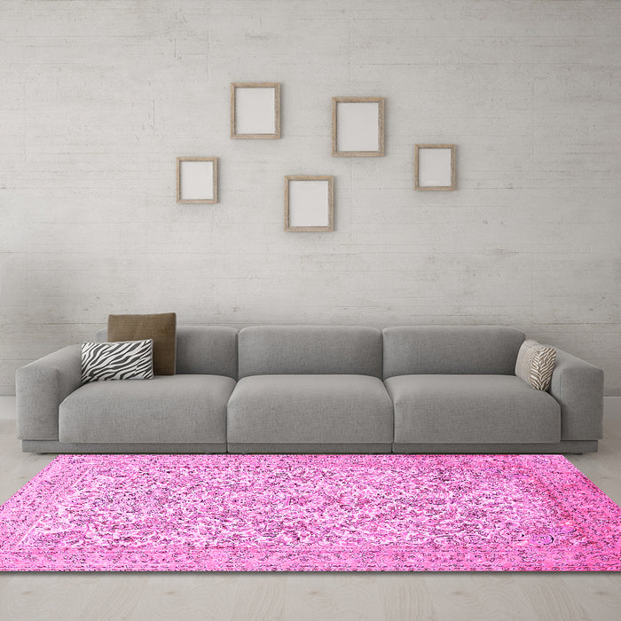 Machine Washable Persian Pink Traditional Rug in a Living Room, wshtr375pnk