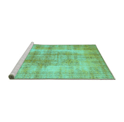 Sideview of Machine Washable Persian Turquoise Traditional Area Rugs, wshtr3760turq