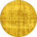 Round Persian Yellow Traditional Rug, tr3760yw