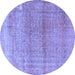Round Machine Washable Persian Blue Traditional Rug, wshtr3761blu