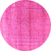 Round Machine Washable Persian Pink Traditional Rug, wshtr3761pnk