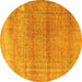 Round Persian Yellow Traditional Rug, tr3761yw