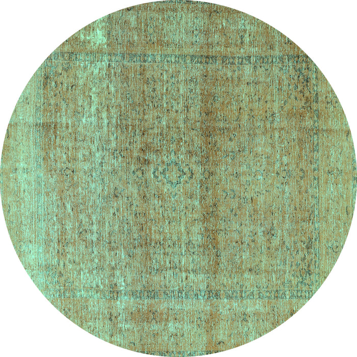 Round Persian Turquoise Traditional Rug, tr3761turq
