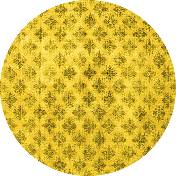 Round Persian Yellow Traditional Rug, tr3762yw