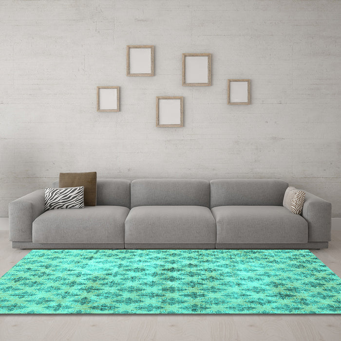 Machine Washable Persian Turquoise Traditional Area Rugs in a Living Room,, wshtr3762turq