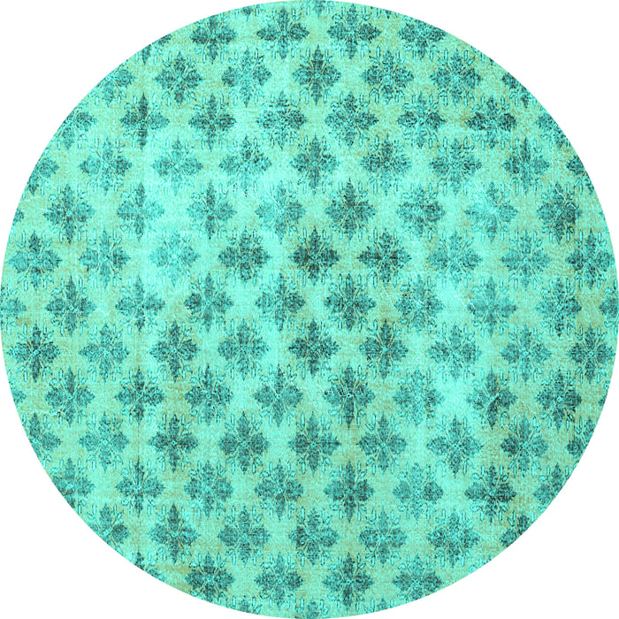 Round Persian Turquoise Traditional Rug, tr3762turq