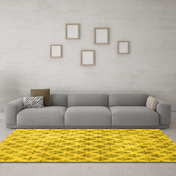 Machine Washable Persian Yellow Traditional Rug in a Living Room, wshtr3762yw