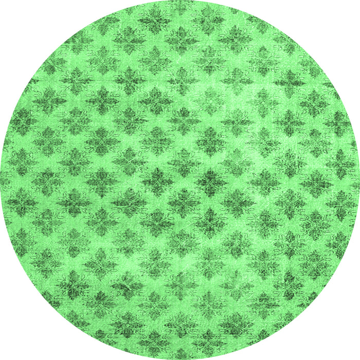 Round Machine Washable Persian Emerald Green Traditional Area Rugs, wshtr3762emgrn