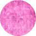 Round Machine Washable Persian Pink Traditional Rug, wshtr3763pnk