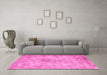 Machine Washable Persian Pink Traditional Rug in a Living Room, wshtr3763pnk