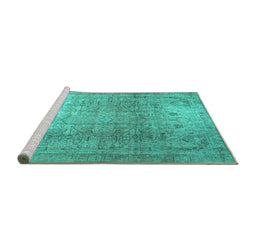 Sideview of Machine Washable Persian Turquoise Traditional Area Rugs, wshtr3764turq