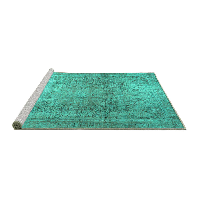 Sideview of Machine Washable Persian Turquoise Traditional Area Rugs, wshtr3764turq
