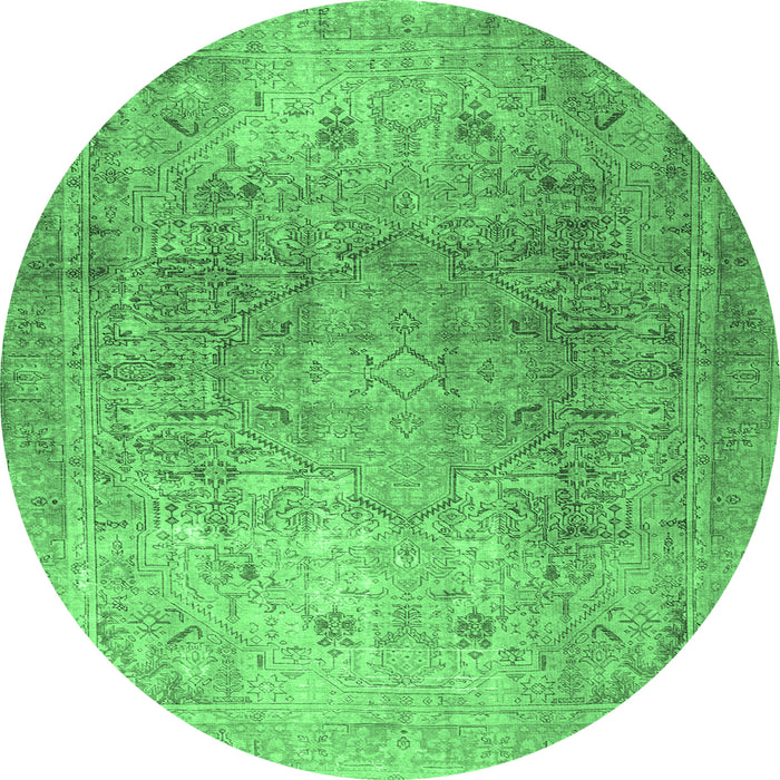 Round Machine Washable Persian Emerald Green Traditional Area Rugs, wshtr3764emgrn