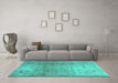 Machine Washable Persian Turquoise Traditional Area Rugs in a Living Room,, wshtr3764turq