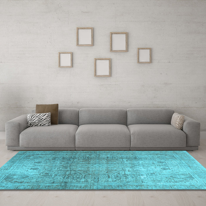 Machine Washable Persian Light Blue Traditional Rug in a Living Room, wshtr3764lblu