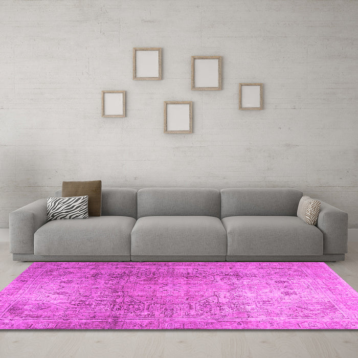 Machine Washable Persian Pink Traditional Rug in a Living Room, wshtr3764pnk