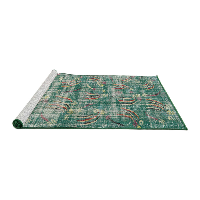 Sideview of Machine Washable Traditional Sea Green Rug, wshtr3765