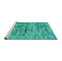 Sideview of Machine Washable Oriental Turquoise Asian Inspired Area Rugs, wshtr3765turq
